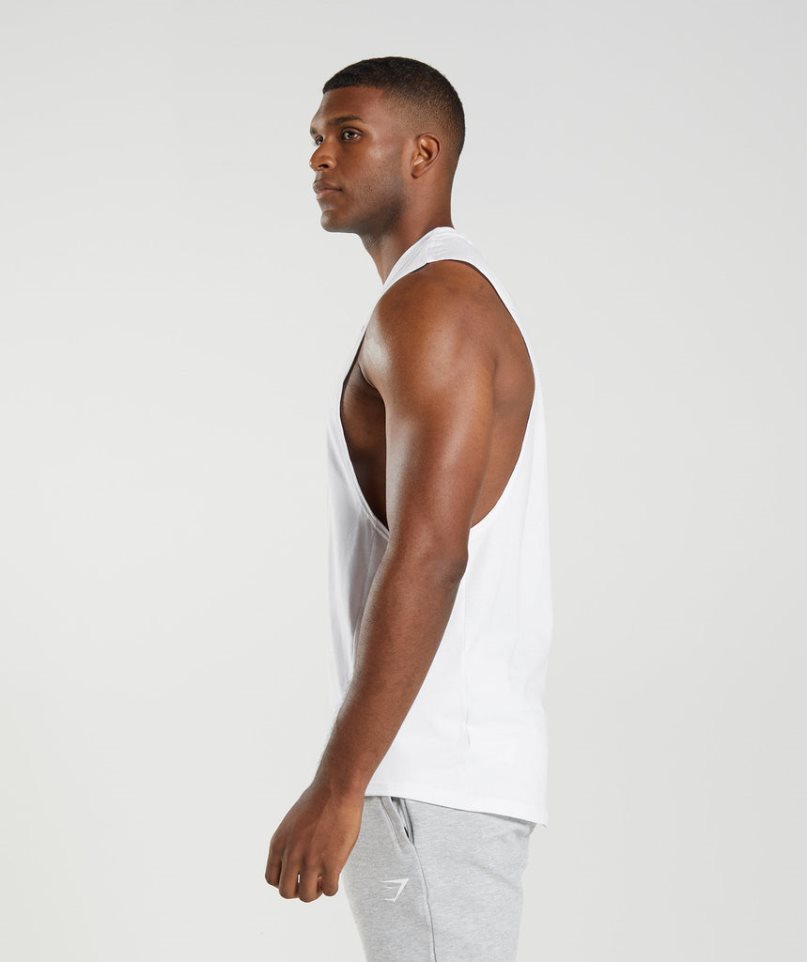 Men's Gymshark React Drop Arm Tanks White | CA 61ND57